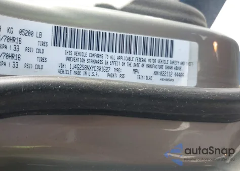 2000 Jeep Grand Cherokee Limited from USA, damaged, VIN 1J4G258NXYC301627